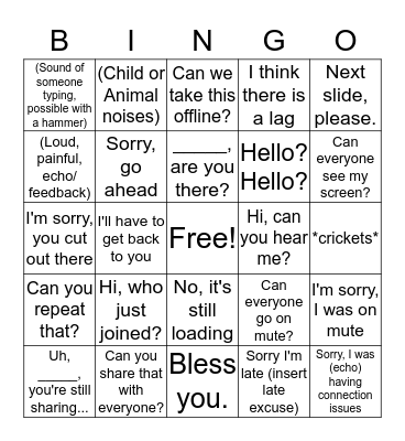 Conference Call Bingo Card