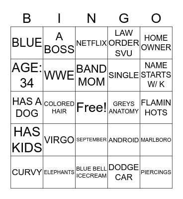 Ebony's Bingo Card