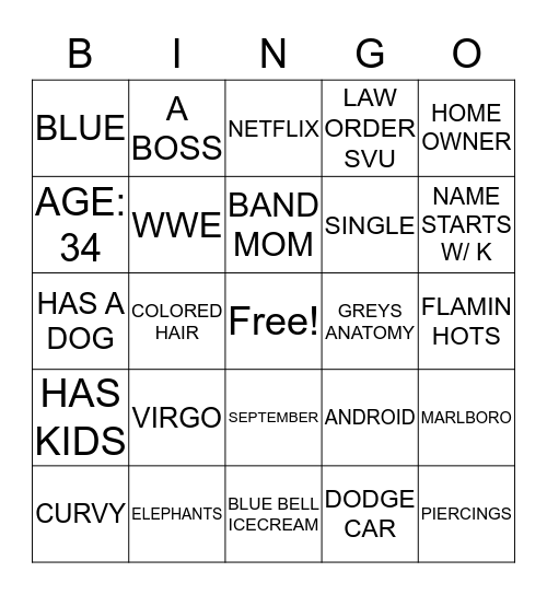 Ebony's Bingo Card