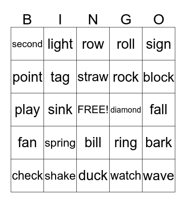 Multiple Meanings Bingo Card