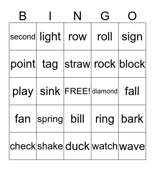 Multiple Meanings Bingo Card