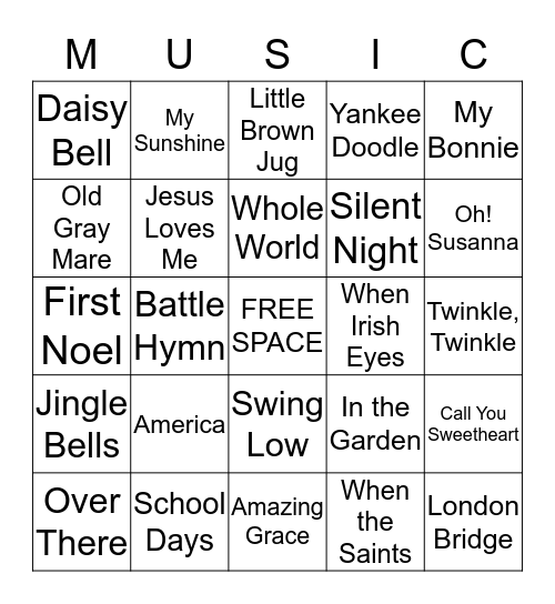 Music Bingo Card