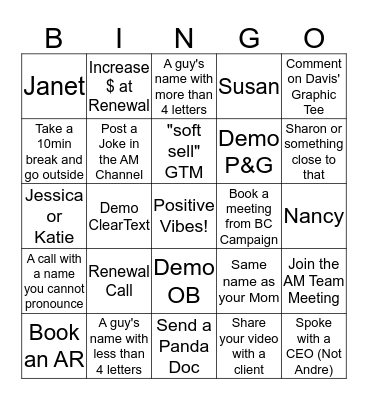 AM Bingo Card