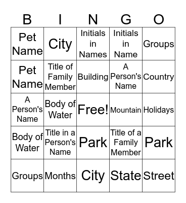 Untitled Bingo Card