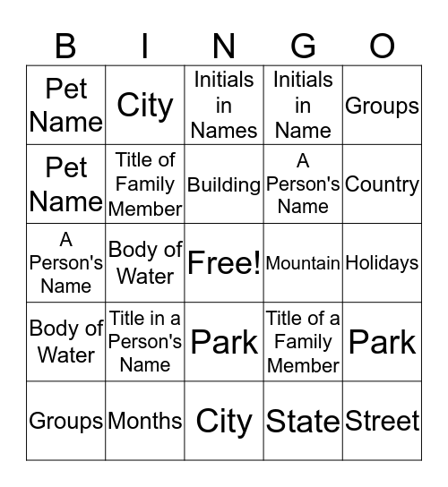 Untitled Bingo Card