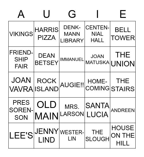 AUGIE BINGO Card