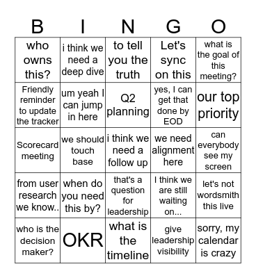 PM Bingo Card