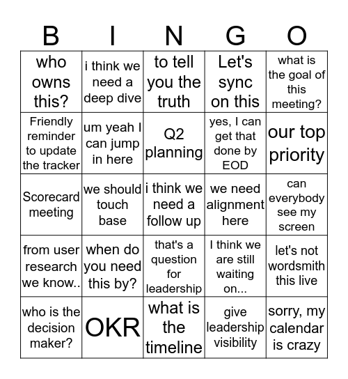 PM Bingo Card