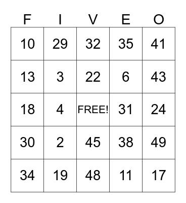 Senior Saints F-I-V-E-O Bingo Card