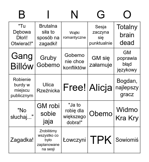 Drużyna Spierdolenia Bingo Card