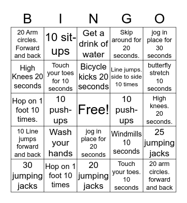 Fitness Bingo Card
