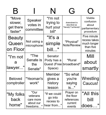 Senate Bingo Card