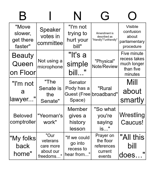 Senate Bingo Card