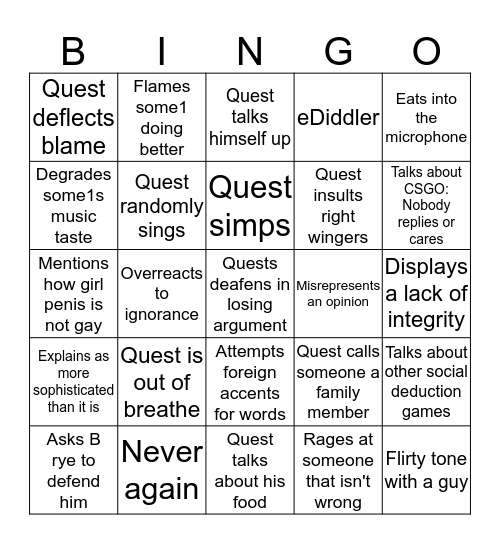 Quest Bingo Card