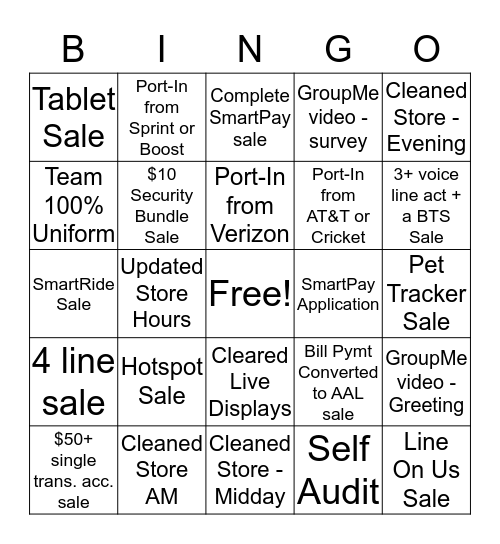 Metro by T-Mobile Bingo! Bingo Card