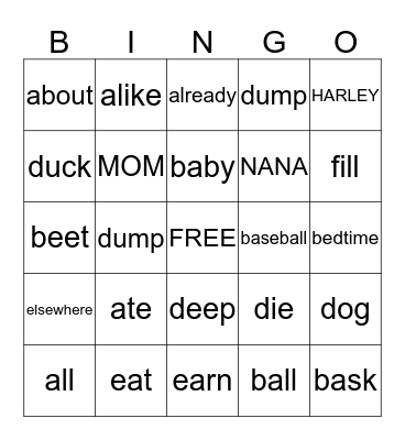 spelling bingo Card