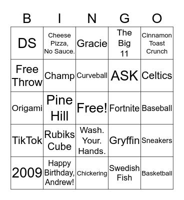 BIRTHDAY BINGO for ANDREW! Bingo Card