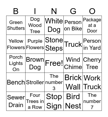 Neighborhood Bingo Card