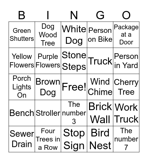 Neighborhood Bingo Card