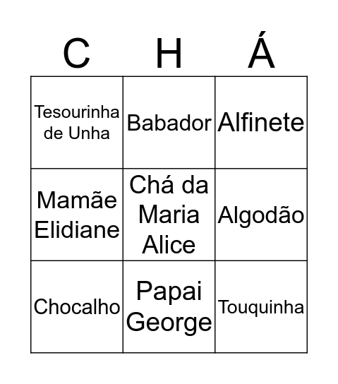 Chá da Maria Alice Bingo Card