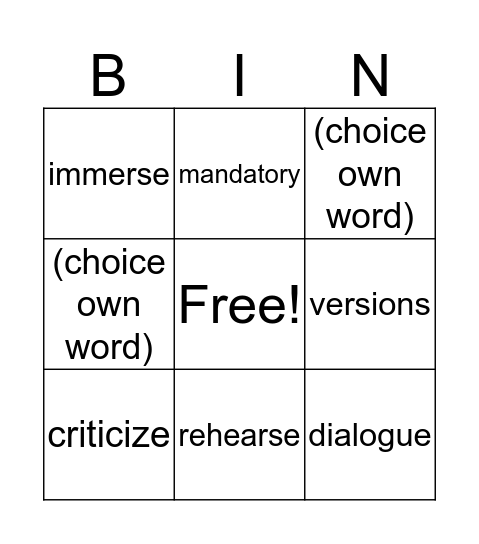 Week 1/2 Vocabulary  Bingo Card