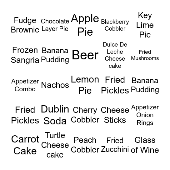 Win a dessert Bingo Card