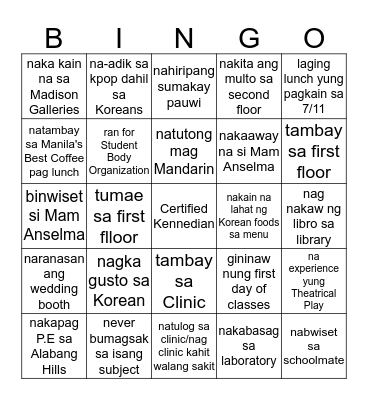 Signs That You are a Certified Kennedian Bingo Card