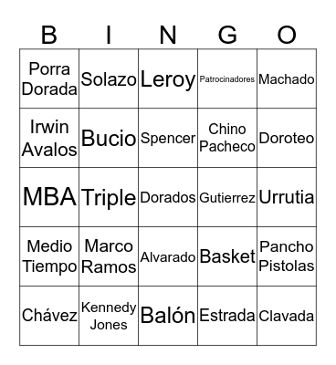 Dorados Bingo Card