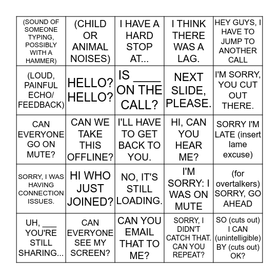 CONFERENCE CALL BINGO Card