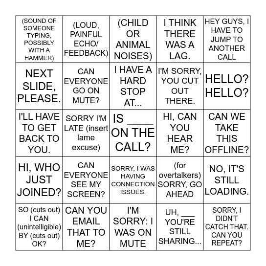 CONFERENCE CALL BINGO Card