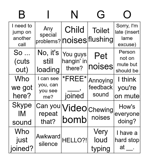 ZOOM Bingo! Bingo Card