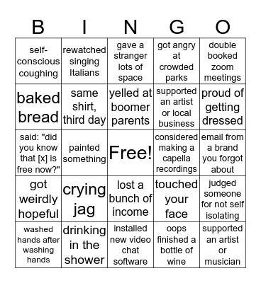 COVID 19 Bingo Card