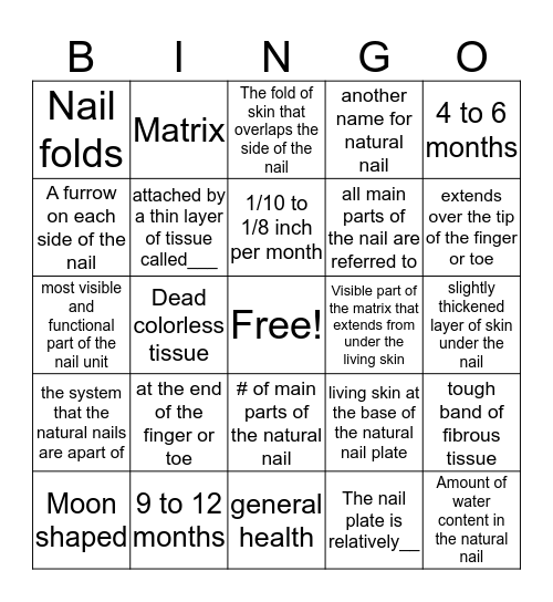 Nail Structure  Bingo Card