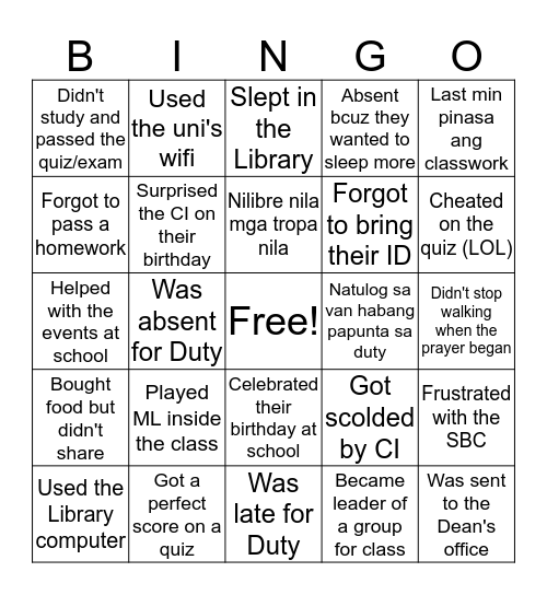 Untitled Bingo Card