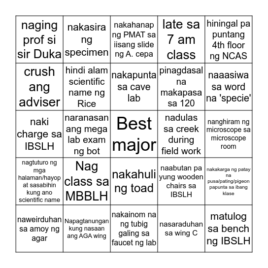 IBS Bingo Card