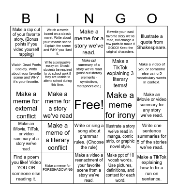 Literary  Bingo Card