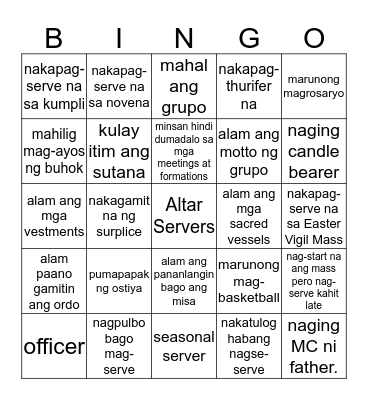 A L T A R S E R V E R S Bingo Card