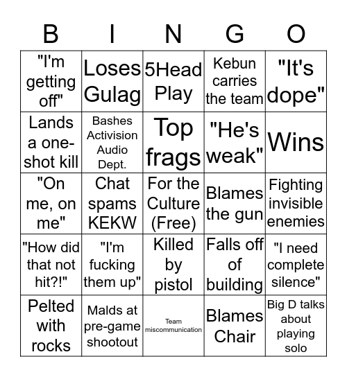 Ramee's Malding Warfare Bingo Card