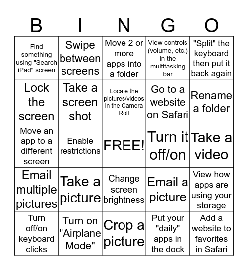 Ipad Bingo Card