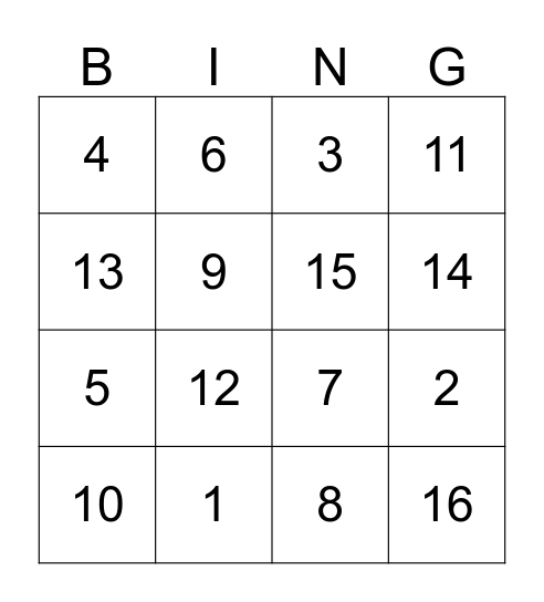 ESM Music Bingo Middle Bingo Card