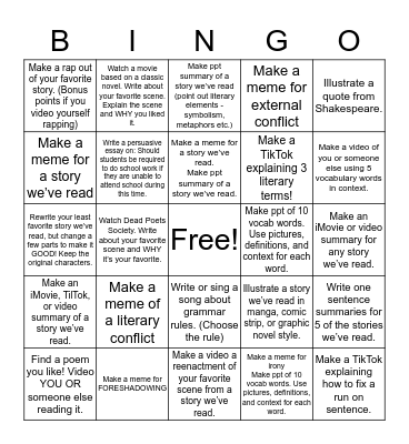 English 2 Bingo Card