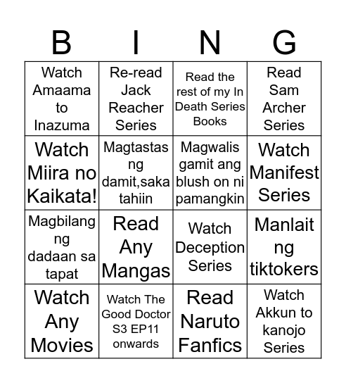 Boredom Busters Bingo Card