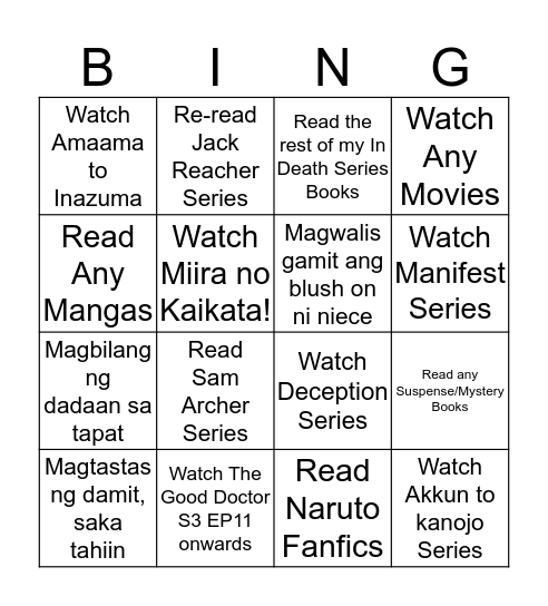 Boredom Busters Bingo Card