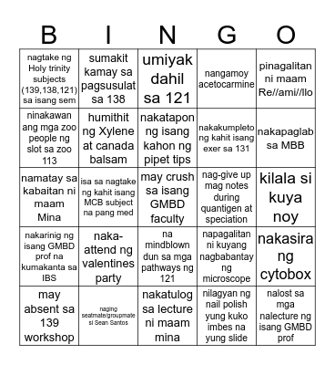 GMBD Bingo Card