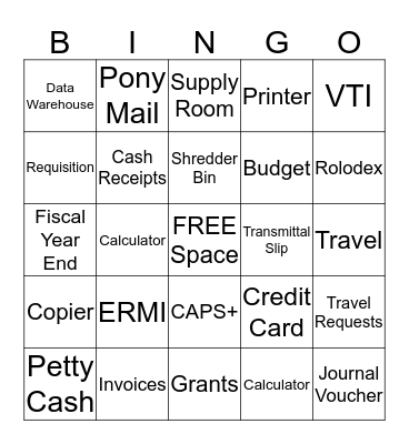 OCDA Financial Services and Purchasing BINGO Card