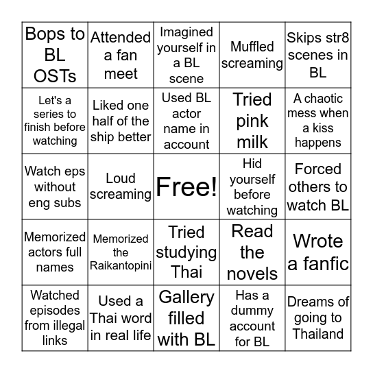 BINGO BL EDITION  Bingo Card