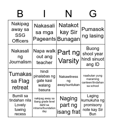 Don Mariano Marcos NHS Edition Bingo Card