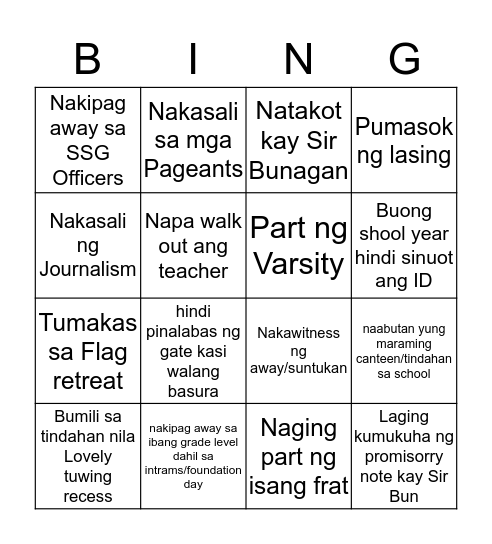 Don Mariano Marcos NHS Edition Bingo Card