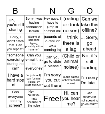 Video call bingo Card