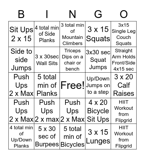 eLearning Wellness Bingo Card